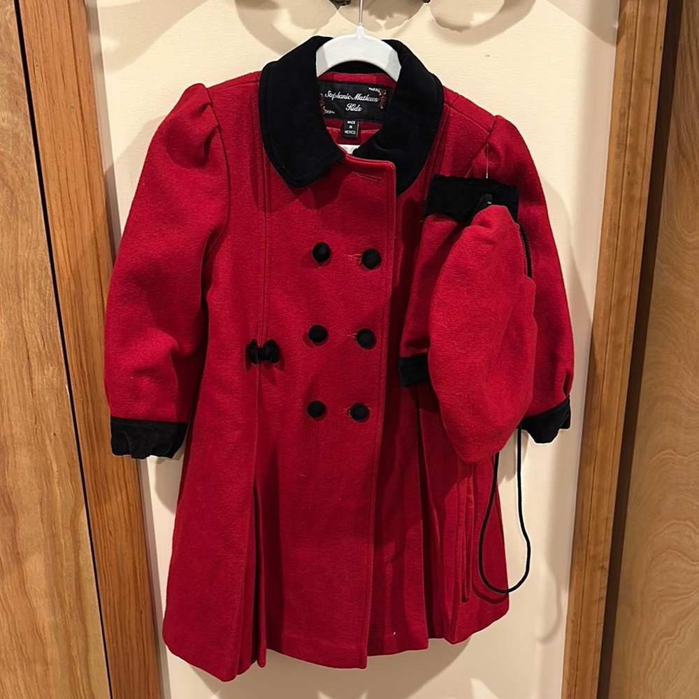 Red and Black Pea Coat Double-Breasted Design
